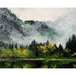 Original Oil Landscape Painting Pacific Northwest Mountain Lake 8x10 Signed